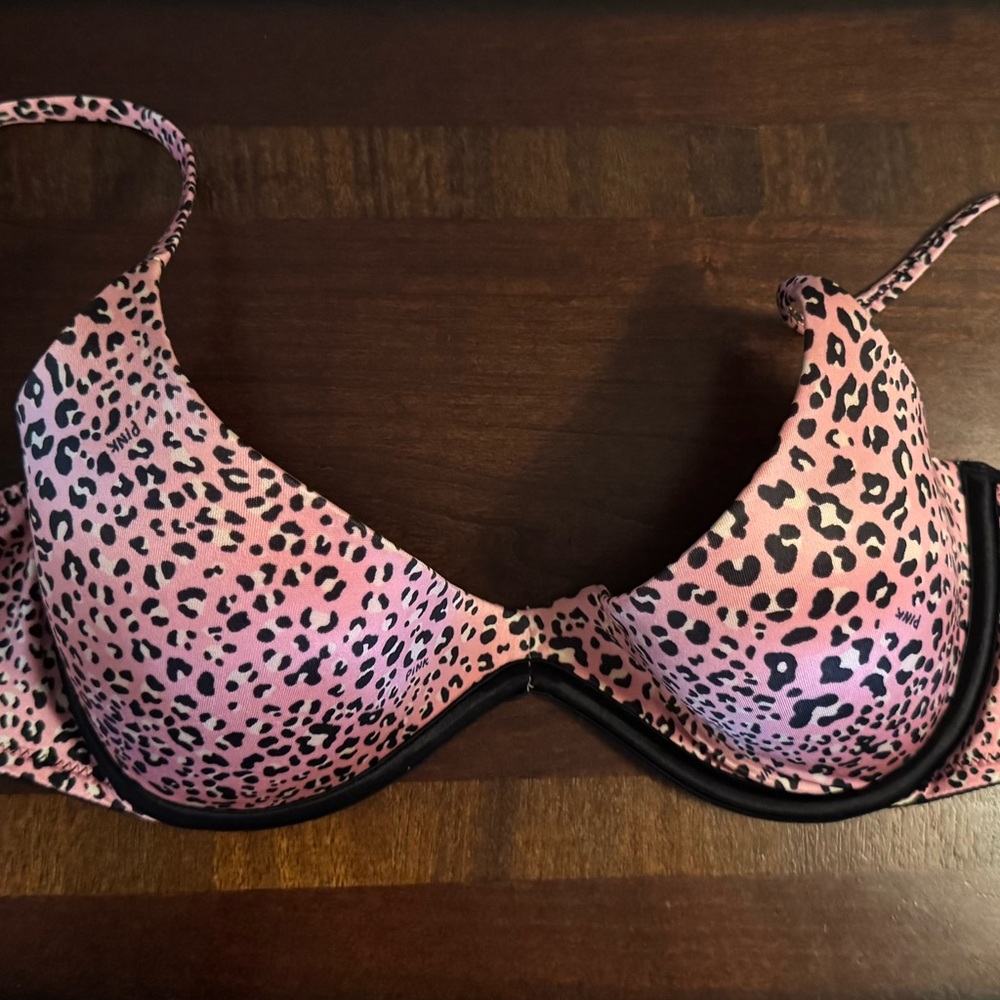 Victoria's Secret Pink and Black Leopard Print Scoopneck Bra Size 34C